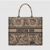 Dior Book Tote Beige and Black Toile de Jouy Soleil Embroidery