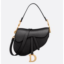 Dior Saddle Bag with Strap Black Grained Calfskin