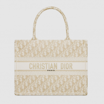 Dior Book Tote White and Gold-Tone Dior Oblique Embroidery