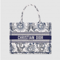  Dior Book Tote White and Navy Blue Toile de Jouy Soleil Embroidery