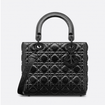 Dior Medium Lady Dior Bag Black Crinkled Cannage Calfskin