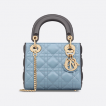 Dior Mini Lady Dior Bag Two-Tone Sky Blue and Steel Gray Cannage Lambskin