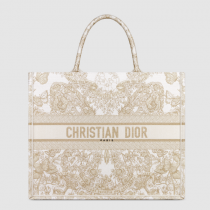 Dior Book Tote Gold-Tone and White Butterfly Around The World Embroidery
