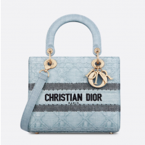 Dior Medium Lady D-Lite Bag Sky Blue Cannage Raffia