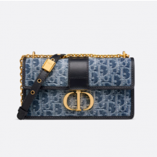 Dior 30 Montaigne East-West Bag with Chain Blue Denim Dior Oblique Jacquard