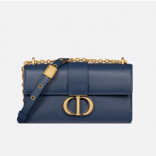 Dior 30 Montaigne East-West Bag with Chain Deep Ocean Blue Calfskin