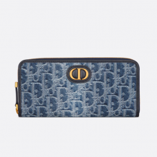 Dior 30 Montaigne Voyageur Long Wallet Blue Denim Dior Oblique Jacquard