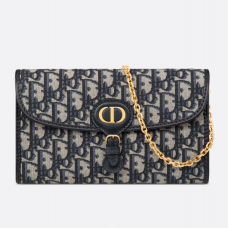 Dior Bobby East-West Pouch with Chain Blue Dior Oblique Jacquard