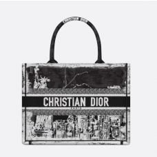 Dior Book Tote White and Black New York Embroidery
