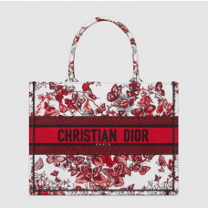 Dior Book Tote White and Red Le Cœur des Papillons Embroidery
