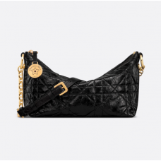 Dior Diorstar Hobo Bag with Chain Black Macrocannage Crinkled Calfskin