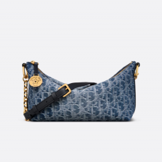 Dior Diorstar Hobo Bag with Chain Blue Denim Dior Oblique Jacquard