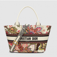 Dior Hat Basket Bag Natural Multicolor Albero della Vita Embroidery