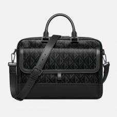 Dior Hit The Road Briefcase Black CD Diamond Canvas and Smooth Calfskin