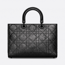 Dior Large Lady D-Sire Bag Black Macrocannage Crinkled Calfskin