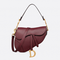 Dior Saddle Bag with Strap Burgundy Grained Calfskin