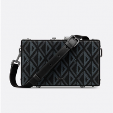 Dior Lock Mini Case Bag with Strap Black CD Diamond Canvas and Smooth Calfskin