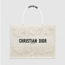 Dior Book Tote White D-Lace Butterfly Embroidery with 3D Macramé Effect