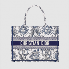  Dior Book Tote White and Navy Blue Toile de Jouy Soleil Embroidery