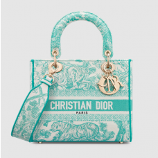 Dior Medium Dioriviera Lady D-Lite Bag Aquamarina Toile de Jouy Embroidery