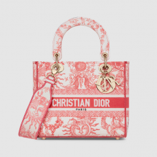 Dior Medium Dioriviera Lady D-Lite Bag Coral Toile de Jouy Soleil Embroidery