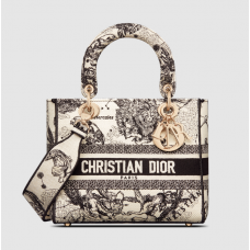 Dior Medium Lady D-Lite Bag Latte and Black Toile de Jouy Zodiac Embroidery