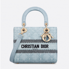 Dior Medium Lady D-Lite Bag Sky Blue Cannage Raffia