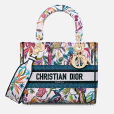 Dior Medium Lady D-Lite Bag White Multicolor Toile de Jouy Fantastica Embroidery