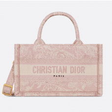 Dior Mini Dior Book Tote with Strap Pink Toile de Jouy Reverse Embroidery 