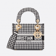Dior Mini Lady D-Lite Bag Black and White Houndstooth Embroidery