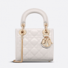 Dior Mini Lady Dior Bag Latte Patent Cannage Calfskin