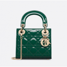 Dior Mini Lady Dior Bag Pine Green Patent Cannage Calfskin
