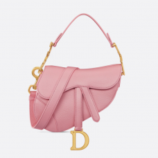 Dior Mini Saddle Bag with Strap Melocoton Pink Pearlescent Deerskin