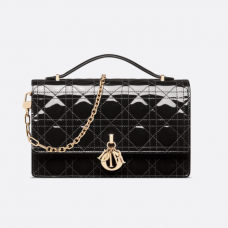 Dior Miss Dior Top Handle Bag Black Patent Cannage Calfskin