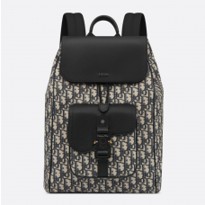 Dior Saddle Backpack Beige and Black Dior Oblique Jacquard and Black Grained Calfskin