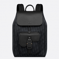 Dior Saddle Backpack Black Dior Oblique Jacquard and Black Grained Calfskin
