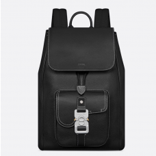 Dior Saddle Backpack Black Grained Calfskin with Contrasting Topstitching