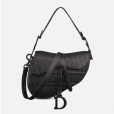 Dior Saddle Bag with Strap Black Dior Oblique Embossed Calfskin