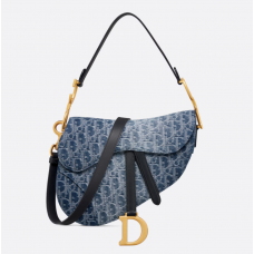 Dior Saddle Bag with Strap Blue Denim Dior Oblique Jacquard