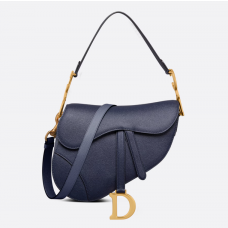 Dior Saddle Bag with Strap Indigo Blue Grained Calfskin