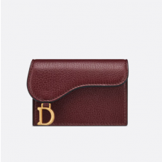 Dior Saddle Bloom Card Holder Burgundy Goatskin