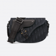Dior Saddle Messenger Bag Black Dior Oblique Jacquard and Black Grained Calfskin