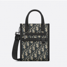Dior Safari North-South Mini Tote Bag Beige Black Dior Oblique Jacquard Black Grained Calfskin