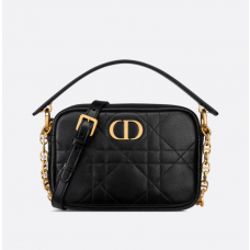 Dior Small Dior Caro Top Handle Camera Bag Black Macrocannage Calfskin