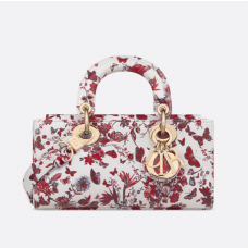 Dior Small Lady D-Joy Bag White and Red Calfskin with Le Cœur des Papillons Print