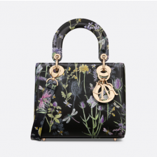Dior Small Lady Dior Bag Black Calfskin with Multicolor Dior Herbarium Print
