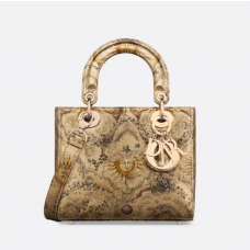Dior Small Lady Dior Bag Bronze-Tone Calfskin with Toile de Jouy Soleil Motif