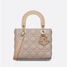 Dior Small Lady Dior Bag Two-Tone Biscuit and Trench Beige Cannage Lambskin