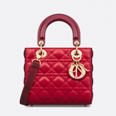 Dior Small Lady Dior Bag Two-Tone Garnet Red and Burgundy Cannage Lambskin