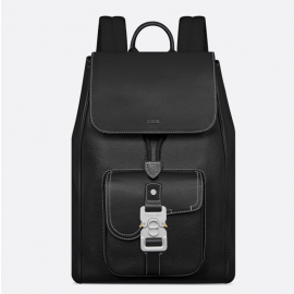 Dior Saddle Backpack Black Grained Calfskin with Contrasting Topstitching